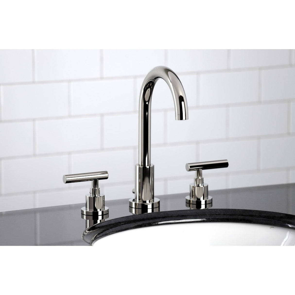 Manhattan FSC8929CML Two-Handle 3-Hole Deck Mount Widespread Bathroom Faucet with Pop-Up Drain, Polished Nickel