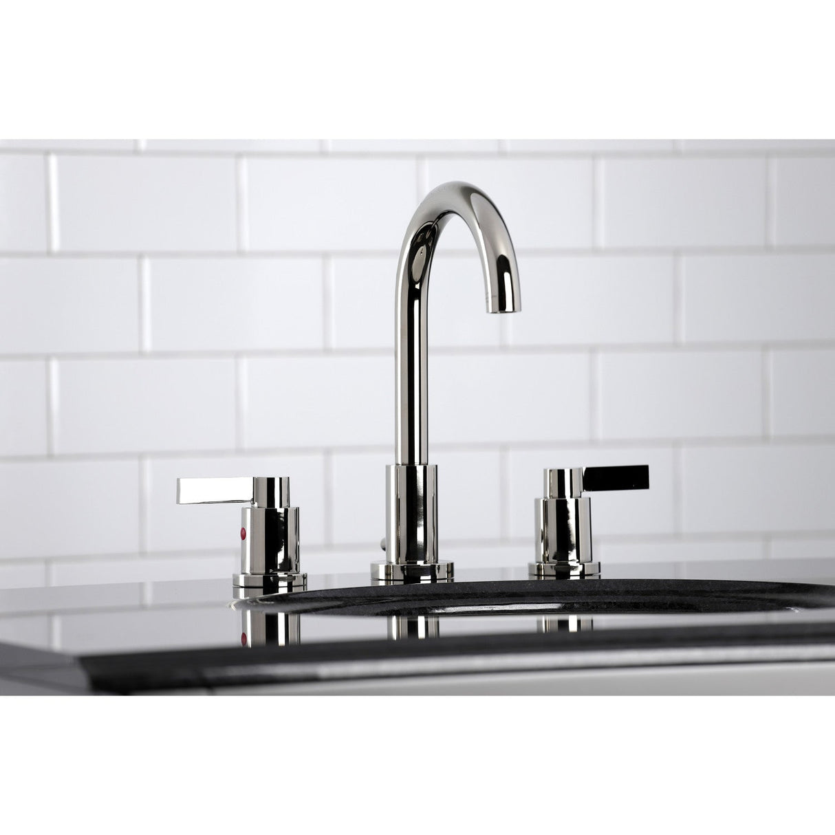 NuvoFusion FSC8929NDL Two-Handle 3-Hole Deck Mount Widespread Bathroom Faucet with Pop-Up Drain, Polished Nickel