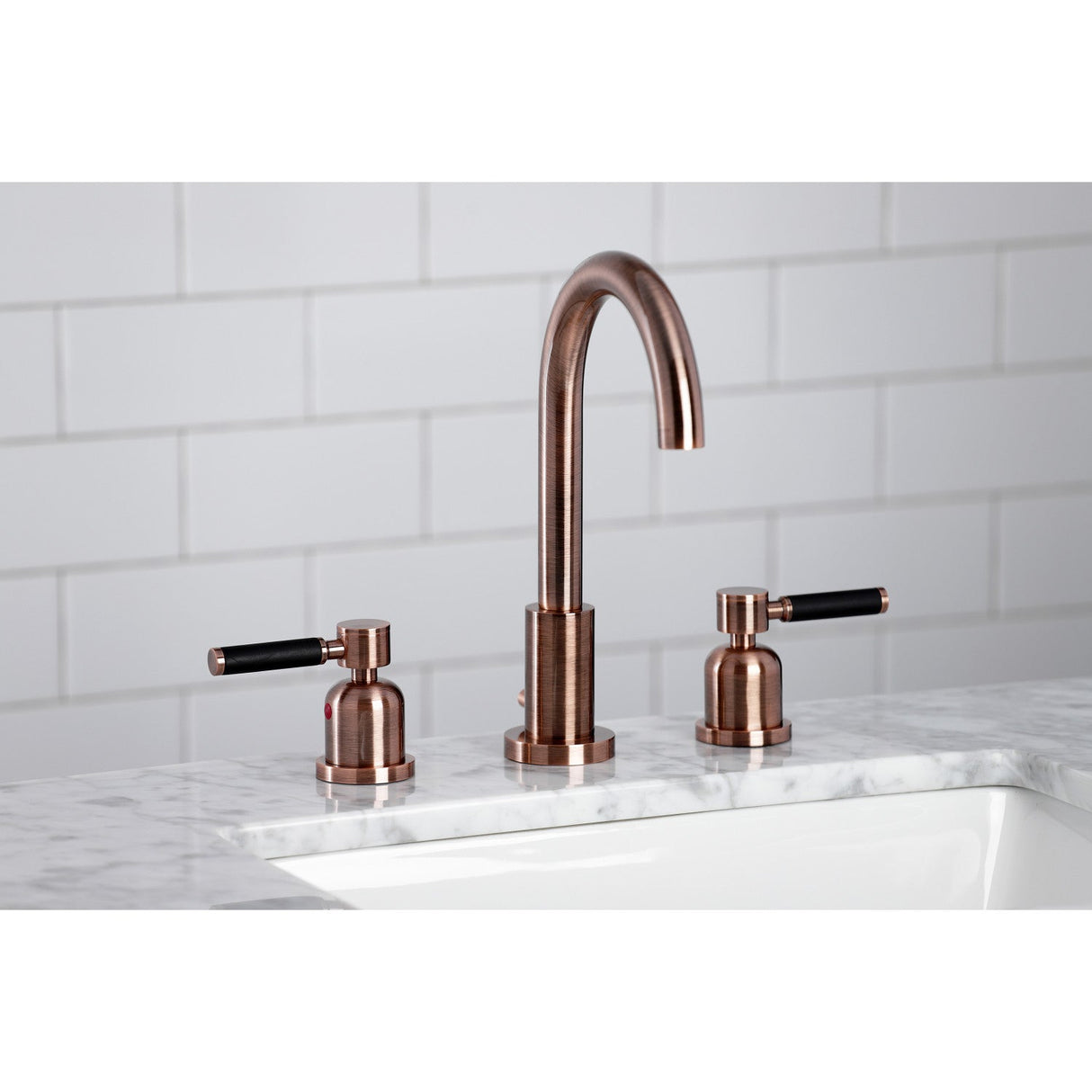 Kaiser FSC892DKLAC Two-Handle 3-Hole Deck Mount Widespread Bathroom Faucet with Pop-Up Drain, Antique Copper