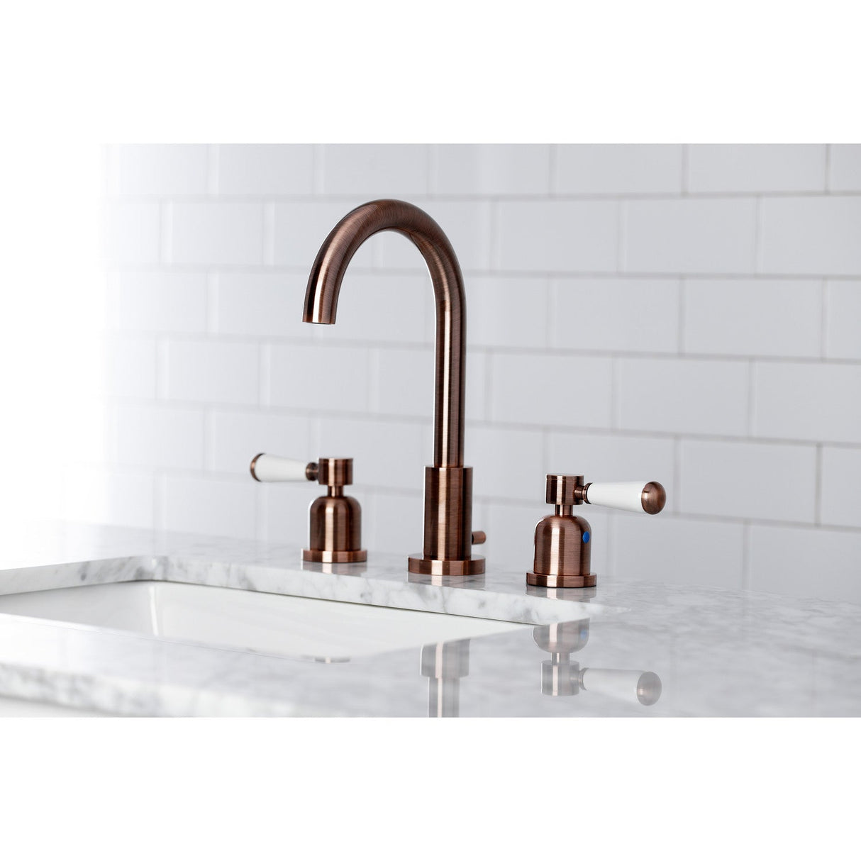 Paris FSC892DPLAC Two-Handle 3-Hole Deck Mount Widespread Bathroom Faucet with Pop-Up Drain, Antique Copper