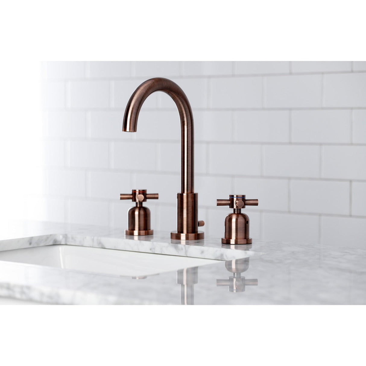 Concord FSC892DXAC Two-Handle 3-Hole Deck Mount Widespread Bathroom Faucet with Pop-Up Drain, Antique Copper