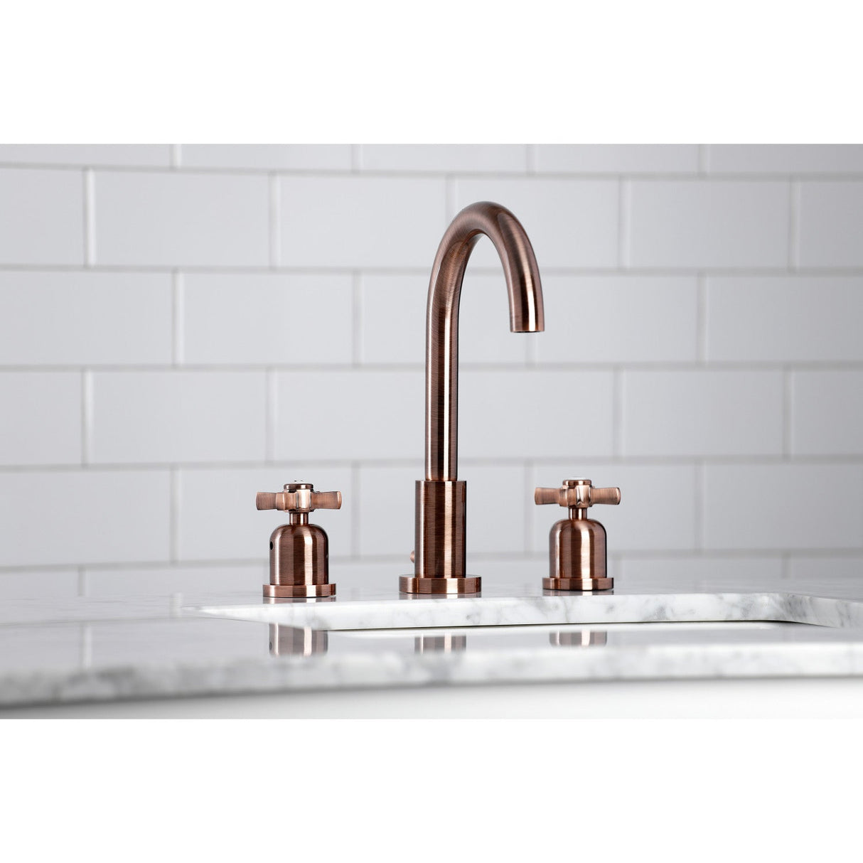 Millennium FSC892ZXAC Two-Handle 3-Hole Deck Mount Widespread Bathroom Faucet with Pop-Up Drain, Antique Copper