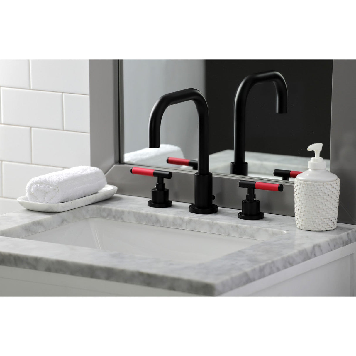 Kaiser FSC8930CKL Two-Handle 3-Hole Deck Mount Widespread Bathroom Faucet with Pop-Up Drain, Matte Black