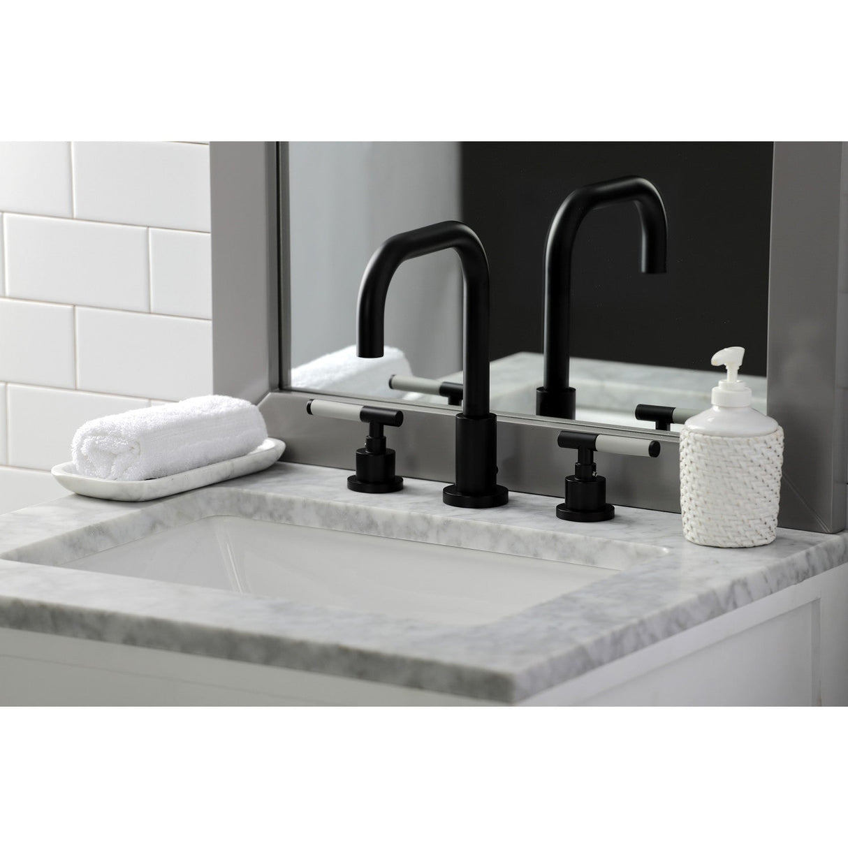 Kaiser FSC8930CKL Two-Handle 3-Hole Deck Mount Widespread Bathroom Faucet with Pop-Up Drain, Matte Black