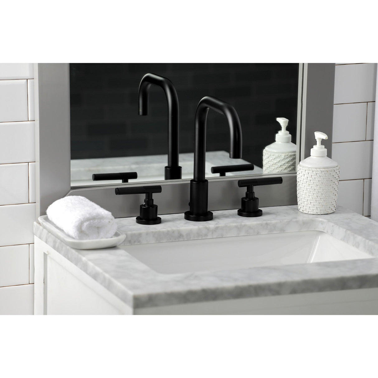 Kaiser FSC8930CKL Two-Handle 3-Hole Deck Mount Widespread Bathroom Faucet with Pop-Up Drain, Matte Black