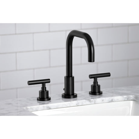 Manhattan FSC8930CML Two-Handle 3-Hole Deck Mount Widespread Bathroom Faucet with Pop-Up Drain, Matte Black