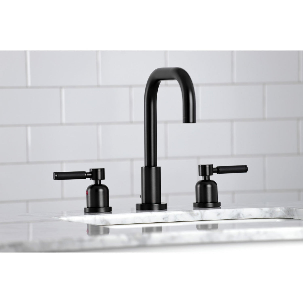 Kaiser FSC8930DKL Two-Handle 3-Hole Deck Mount Widespread Bathroom Faucet with Pop-Up Drain, Matte Black