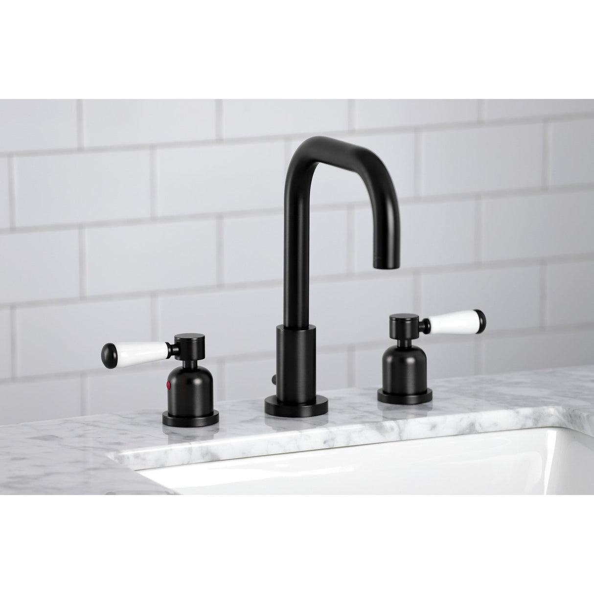 Paris FSC8930DPL Two-Handle 3-Hole Deck Mount Widespread Bathroom Faucet with Pop-Up Drain, Matte Black