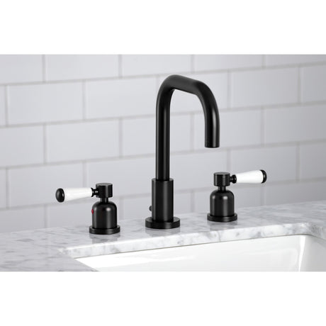 Paris FSC8930DPL Two-Handle 3-Hole Deck Mount Widespread Bathroom Faucet with Pop-Up Drain, Matte Black