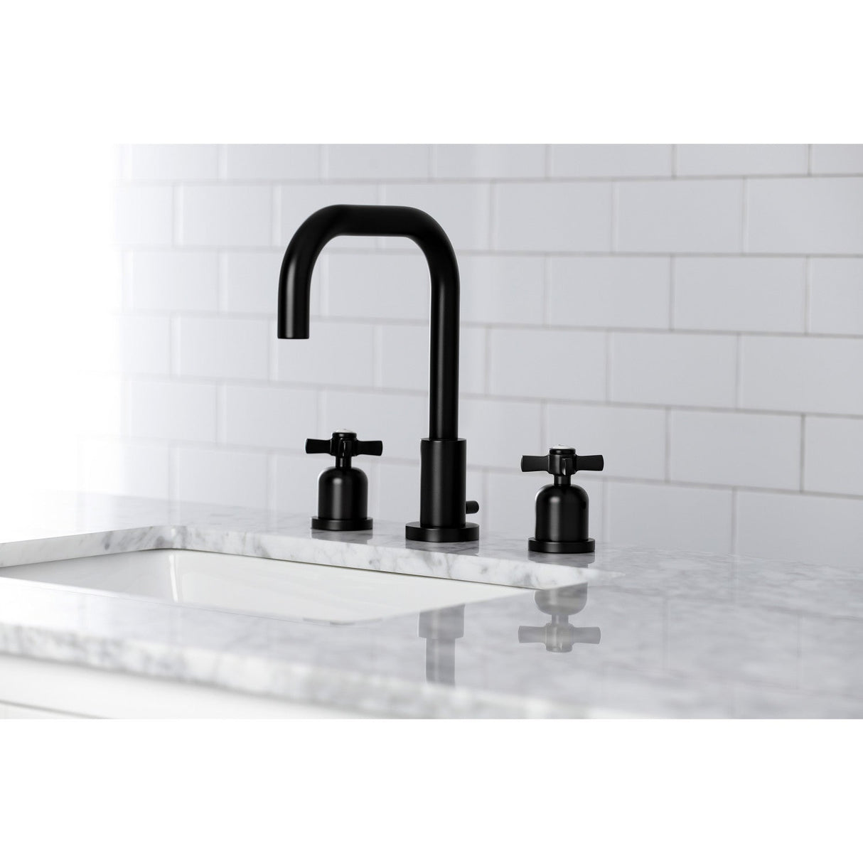 Millennium FSC8930ZX Two-Handle 3-Hole Deck Mount Widespread Bathroom Faucet with Pop-Up Drain, Matte Black