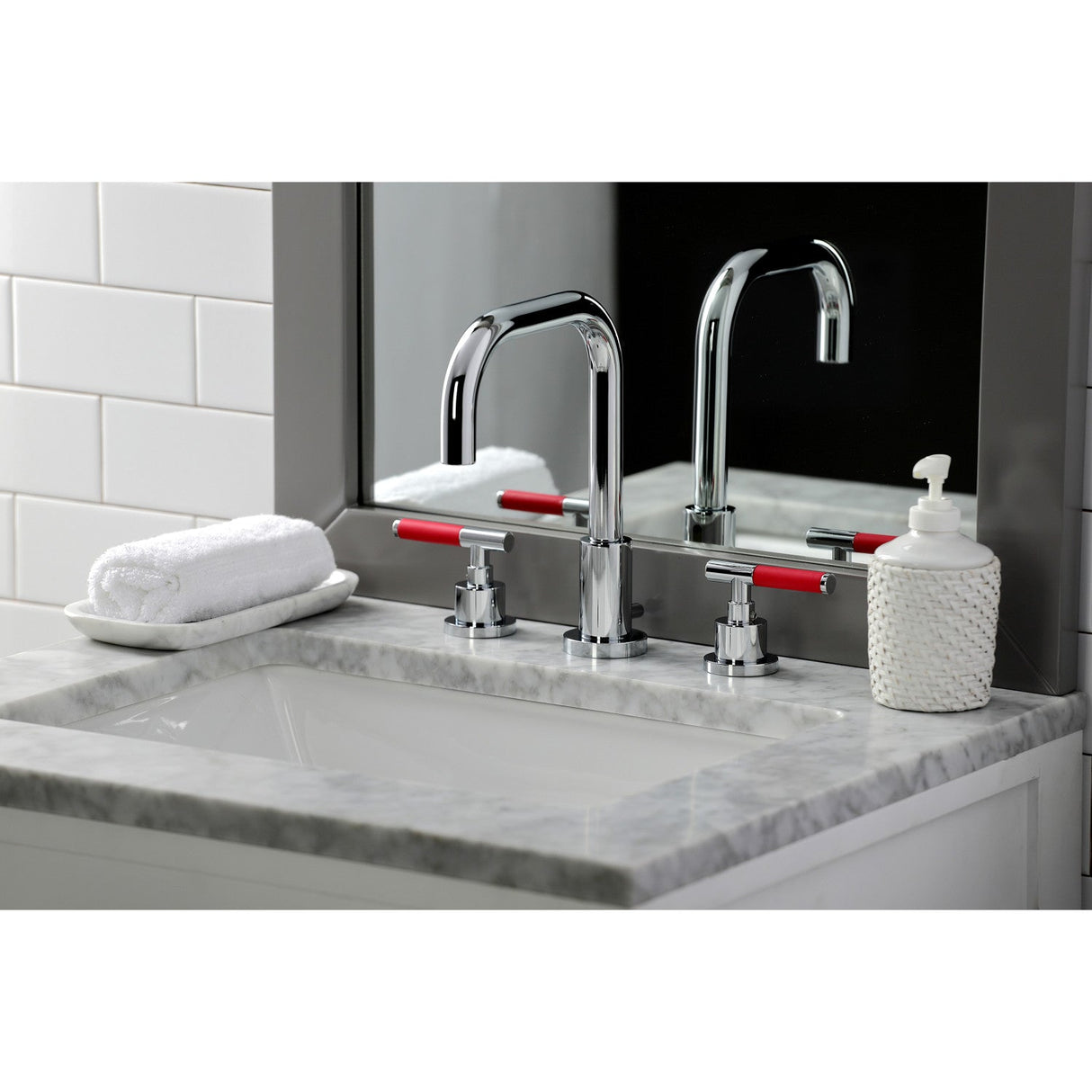 Kaiser FSC8931CKL Two-Handle 3-Hole Deck Mount Widespread Bathroom Faucet with Pop-Up Drain, Polished Chrome