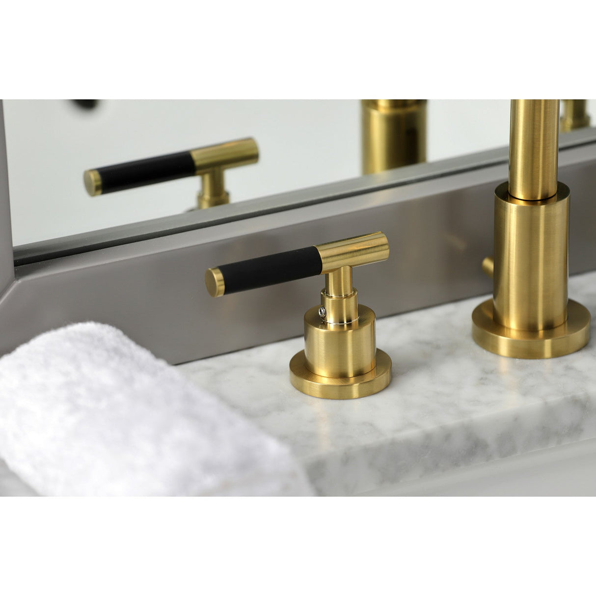 Kaiser FSC8933CKL Two-Handle 3-Hole Deck Mount Widespread Bathroom Faucet with Pop-Up Drain, Brushed Brass