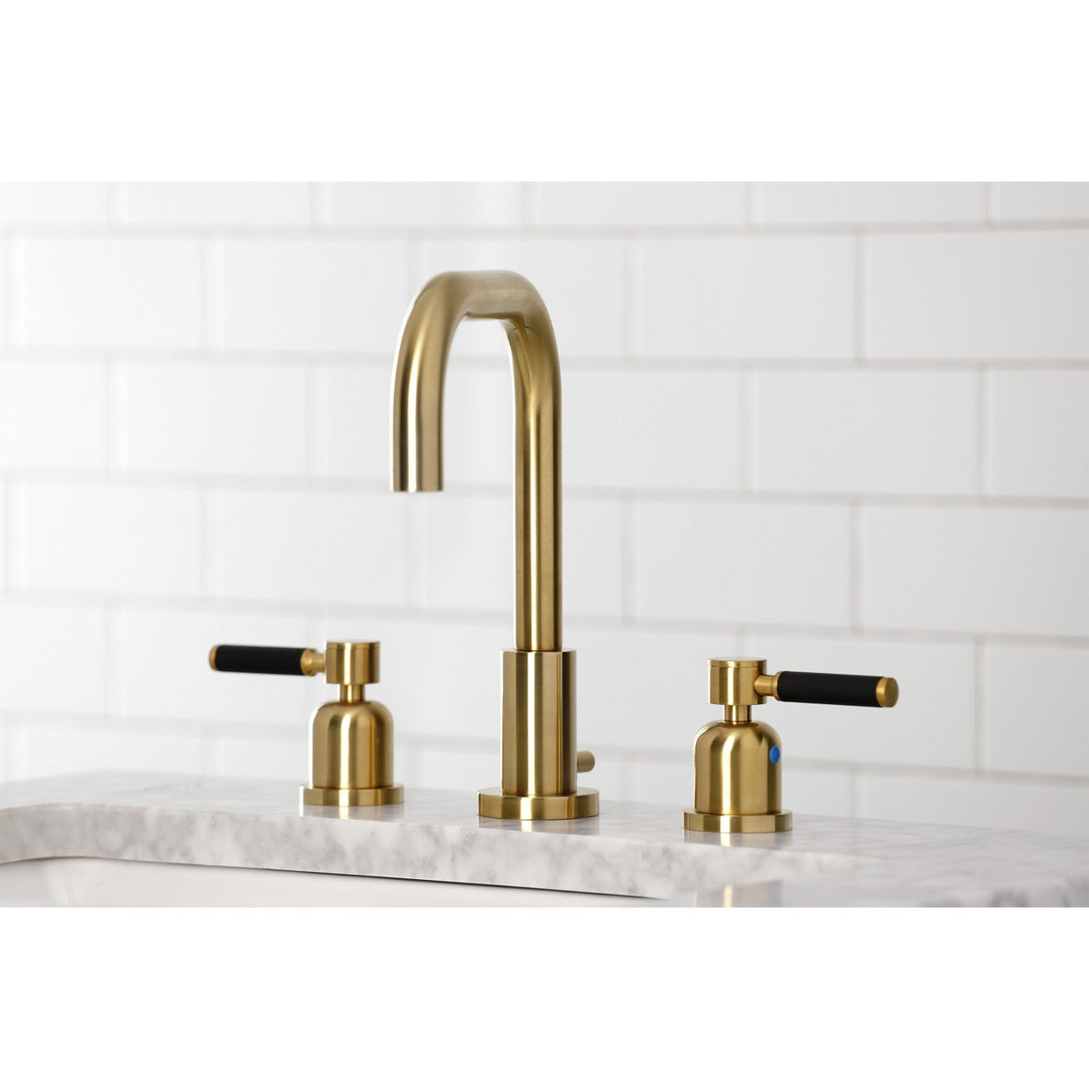 Kaiser FSC8933DKL Two-Handle 3-Hole Deck Mount Widespread Bathroom Faucet with Pop-Up Drain, Brushed Brass