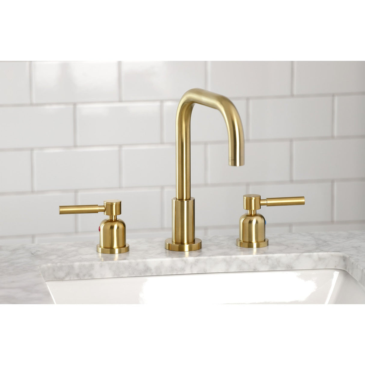 Concord FSC8933DL Two-Handle 3-Hole Deck Mount Widespread Bathroom Faucet with Pop-Up Drain, Brushed Brass