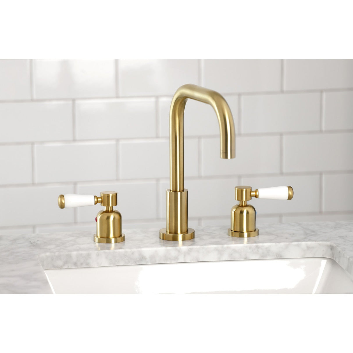 Paris FSC8933DPL Two-Handle 3-Hole Deck Mount Widespread Bathroom Faucet with Pop-Up Drain, Brushed Brass