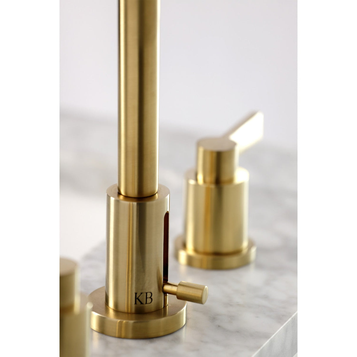 NuvoFusion FSC8933NDL Two-Handle 3-Hole Deck Mount Widespread Bathroom Faucet with Pop-Up Drain, Brushed Brass