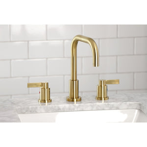 NuvoFusion FSC8933NDL Two-Handle 3-Hole Deck Mount Widespread Bathroom Faucet with Pop-Up Drain, Brushed Brass