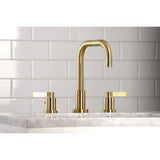 NuvoFusion FSC8933NDL Two-Handle 3-Hole Deck Mount Widespread Bathroom Faucet with Pop-Up Drain, Brushed Brass