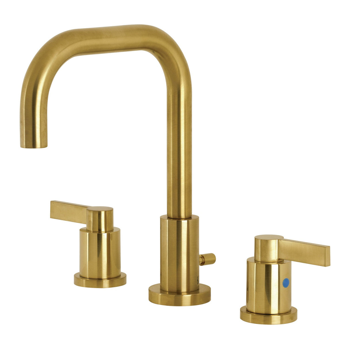 NuvoFusion FSC8933NDL Two-Handle 3-Hole Deck Mount Widespread Bathroom Faucet with Pop-Up Drain, Brushed Brass