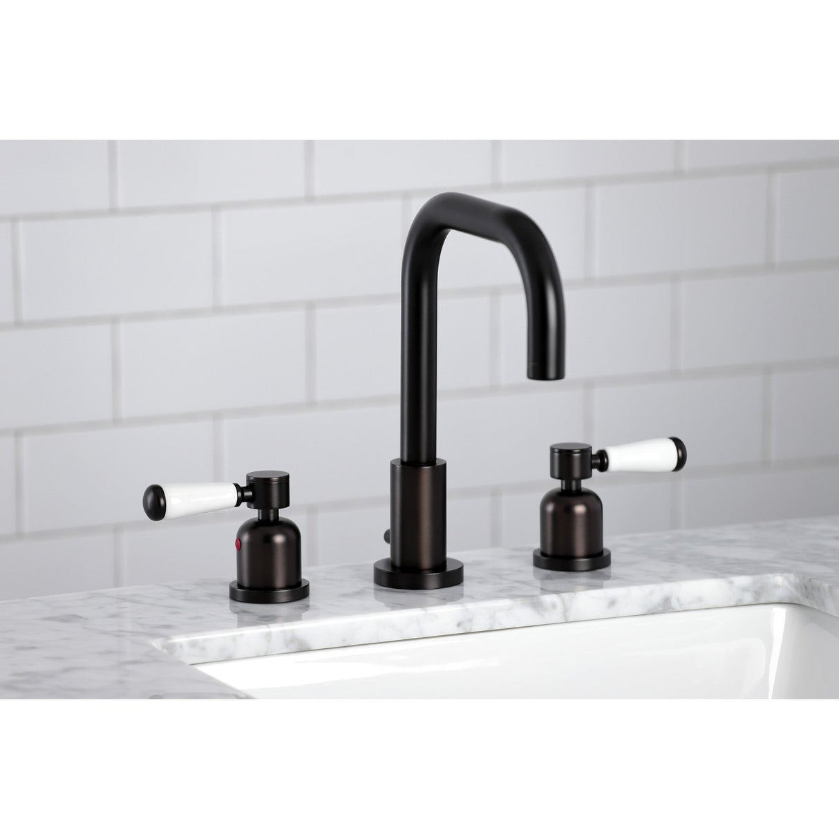 Paris FSC8935DPL Two-Handle 3-Hole Deck Mount Widespread Bathroom Faucet with Pop-Up Drain, Oil Rubbed Bronze