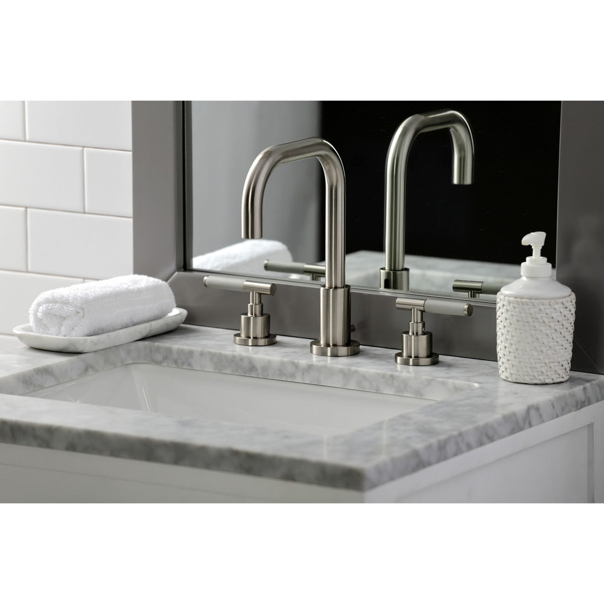 Kaiser FSC8938CKL Two-Handle 3-Hole Deck Mount Widespread Bathroom Faucet with Pop-Up Drain, Brushed Nickel