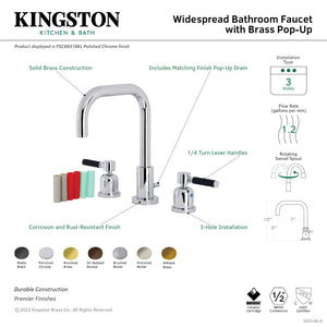 Kaiser FSC8938DKL Two-Handle 3-Hole Deck Mount Widespread Bathroom Faucet with Pop-Up Drain, Brushed Nickel