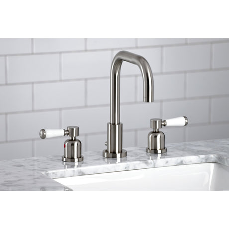 Paris FSC8938DPL Two-Handle 3-Hole Deck Mount Widespread Bathroom Faucet with Pop-Up Drain, Brushed Nickel