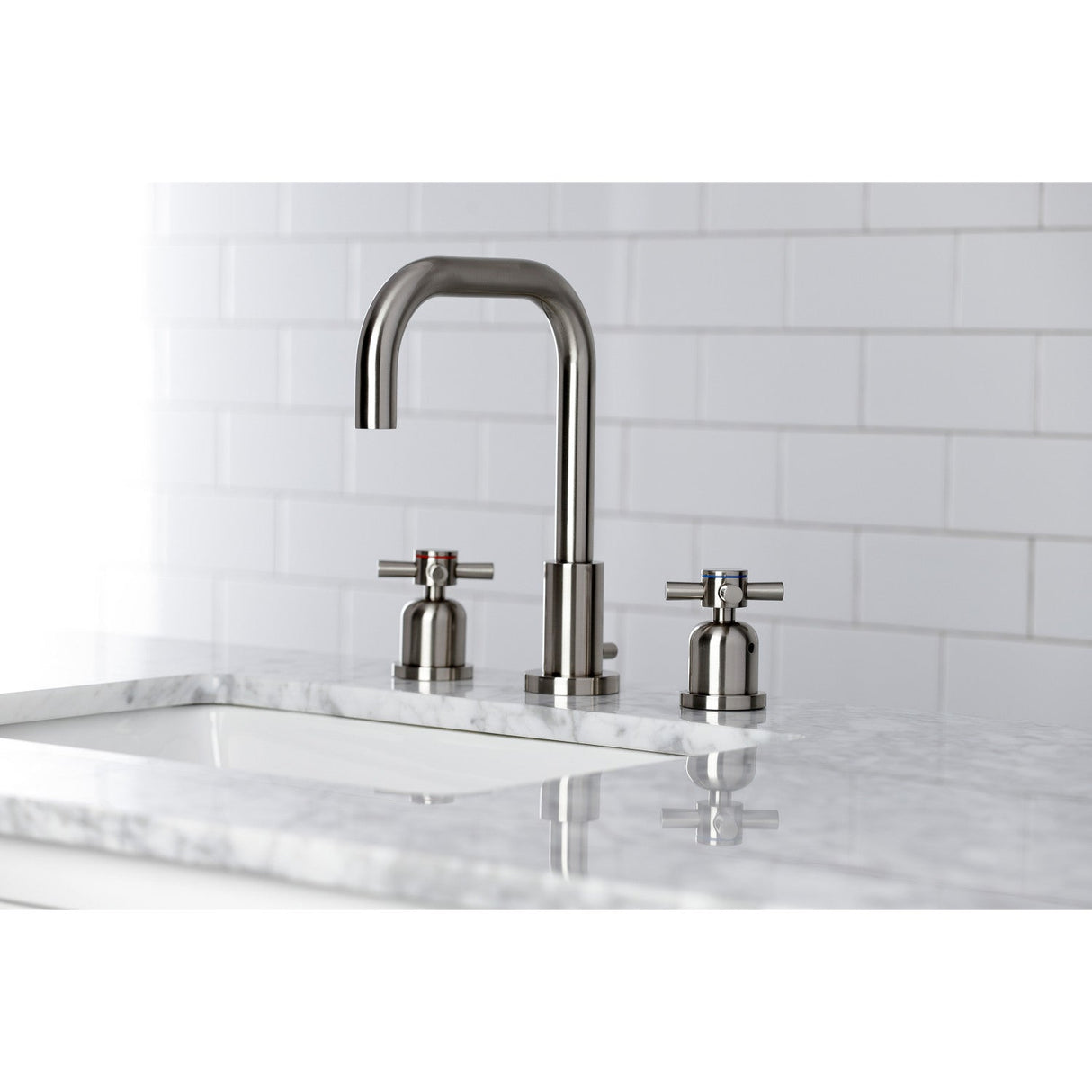 Concord FSC8938DX Two-Handle 3-Hole Deck Mount Widespread Bathroom Faucet with Pop-Up Drain, Brushed Nickel