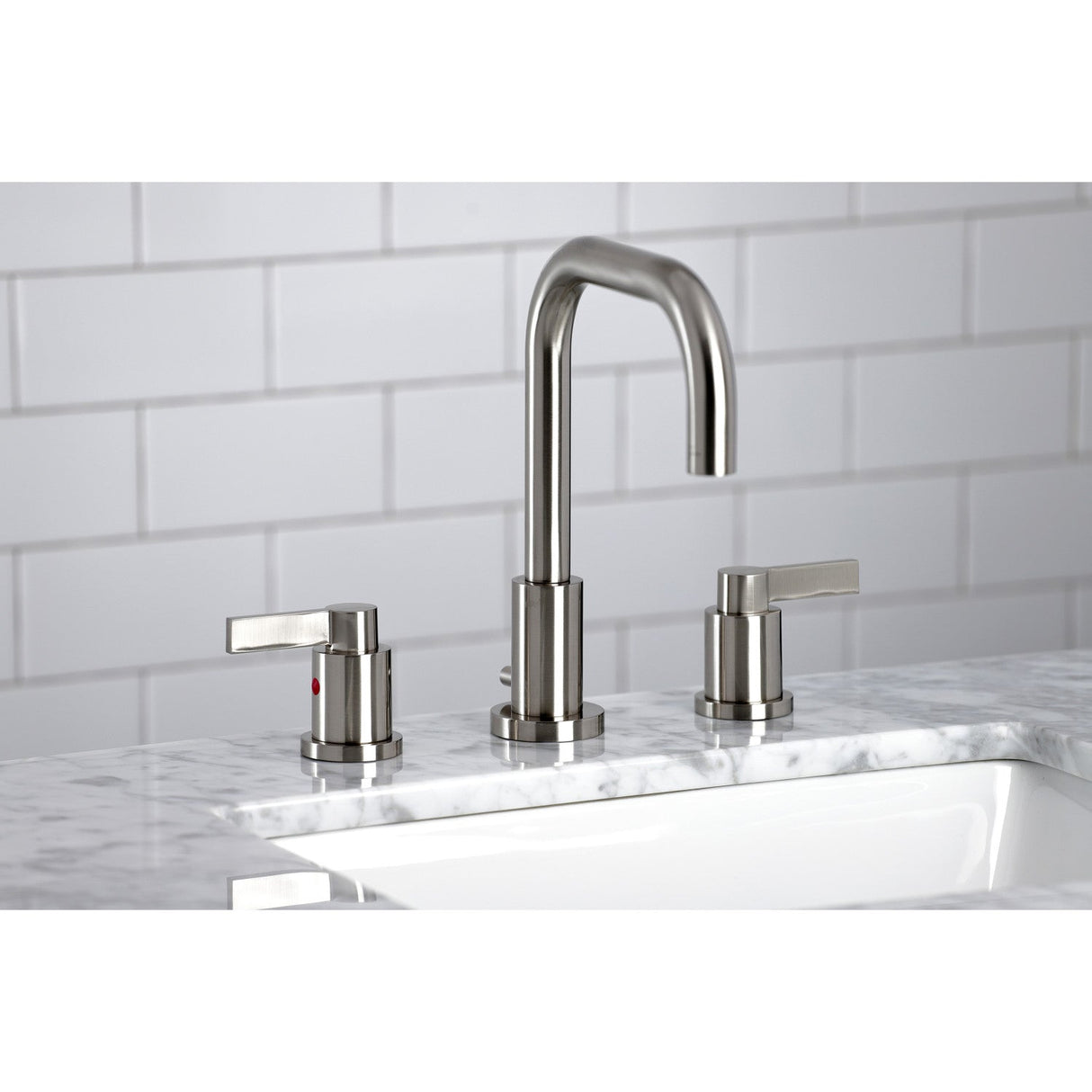 NuvoFusion FSC8938NDL Two-Handle 3-Hole Deck Mount Widespread Bathroom Faucet with Pop-Up Drain, Brushed Nickel