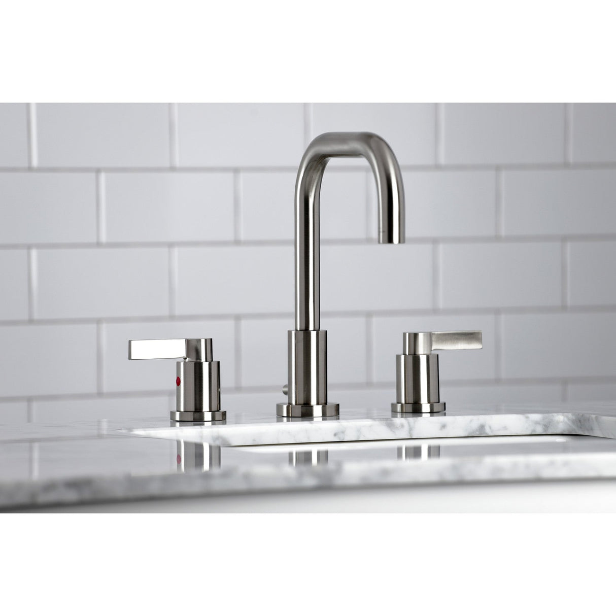 NuvoFusion FSC8938NDL Two-Handle 3-Hole Deck Mount Widespread Bathroom Faucet with Pop-Up Drain, Brushed Nickel