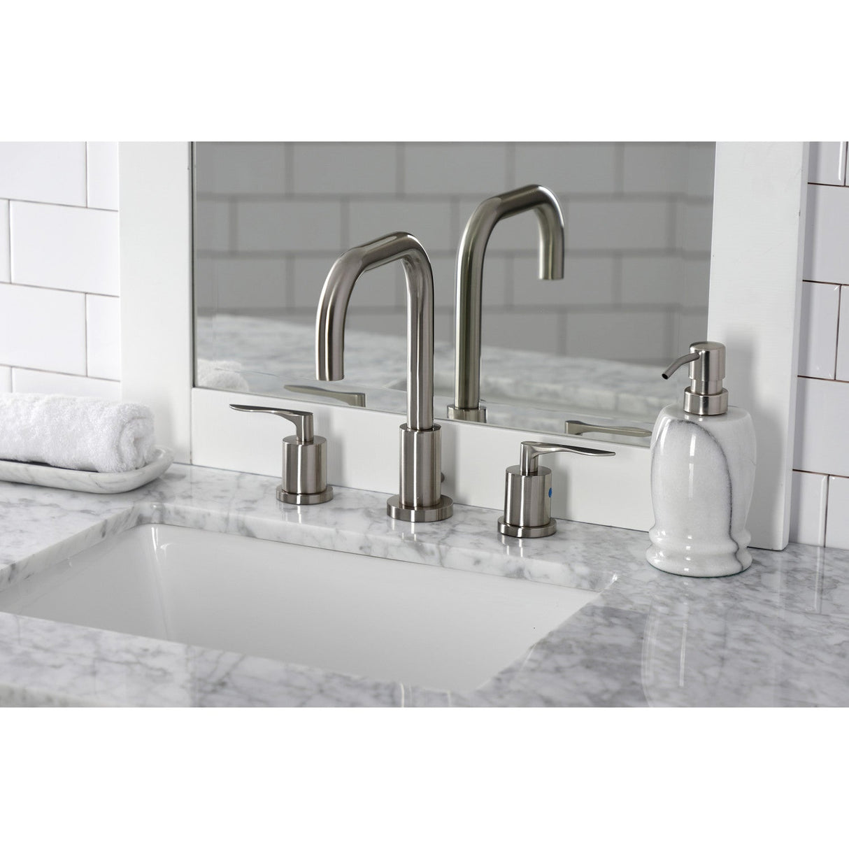 Serena FSC8938SVL Two-Handle 3-Hole Deck Mount Widespread Bathroom Faucet with Pop-Up Drain, Brushed Nickel