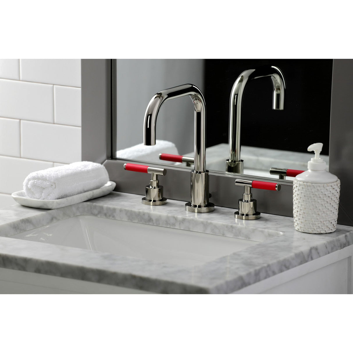 Kaiser FSC8939CKL Two-Handle 3-Hole Deck Mount Widespread Bathroom Faucet with Pop-Up Drain, Polished Nickel