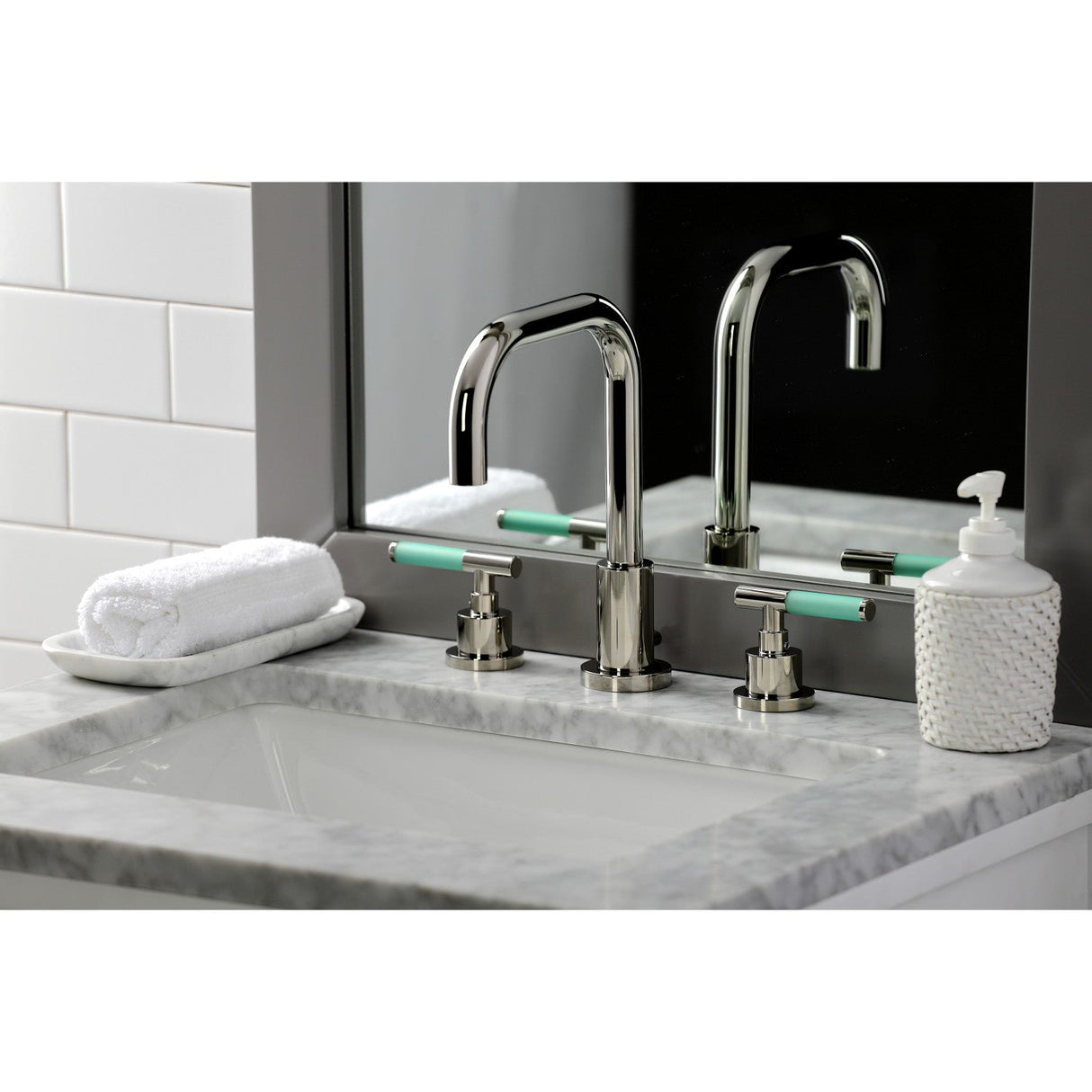 Kaiser FSC8939CKL Two-Handle 3-Hole Deck Mount Widespread Bathroom Faucet with Pop-Up Drain, Polished Nickel