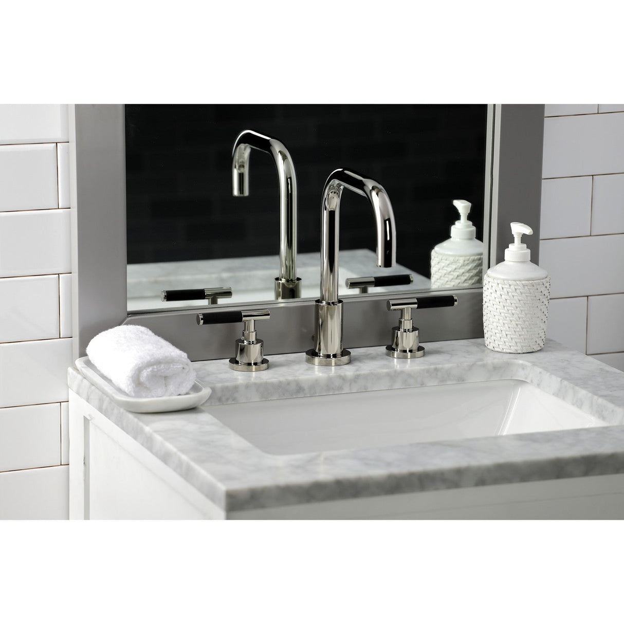 Kaiser FSC8939CKL Two-Handle 3-Hole Deck Mount Widespread Bathroom Faucet with Pop-Up Drain, Polished Nickel