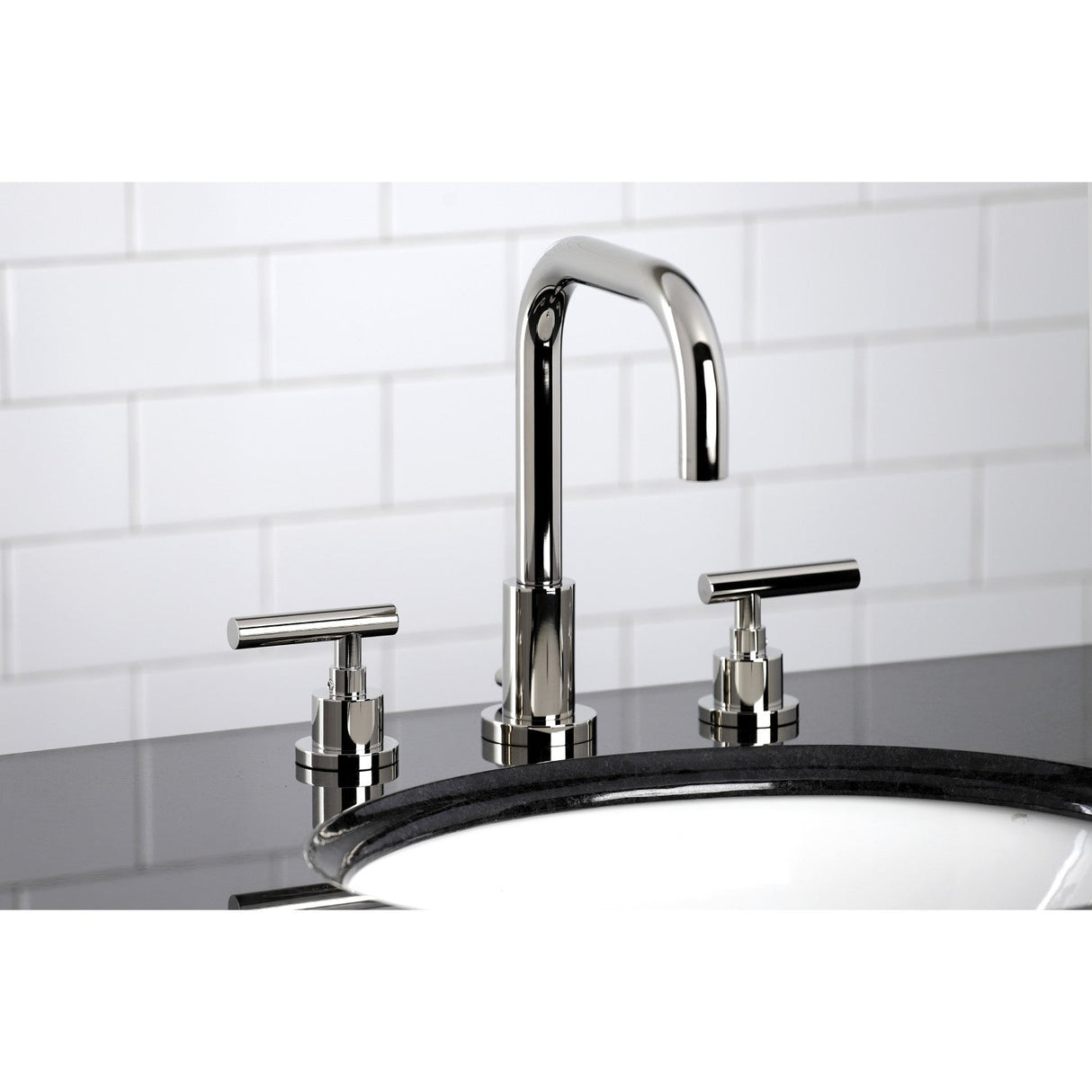 Manhattan FSC8939CML Two-Handle 3-Hole Deck Mount Widespread Bathroom Faucet with Pop-Up Drain, Polished Nickel