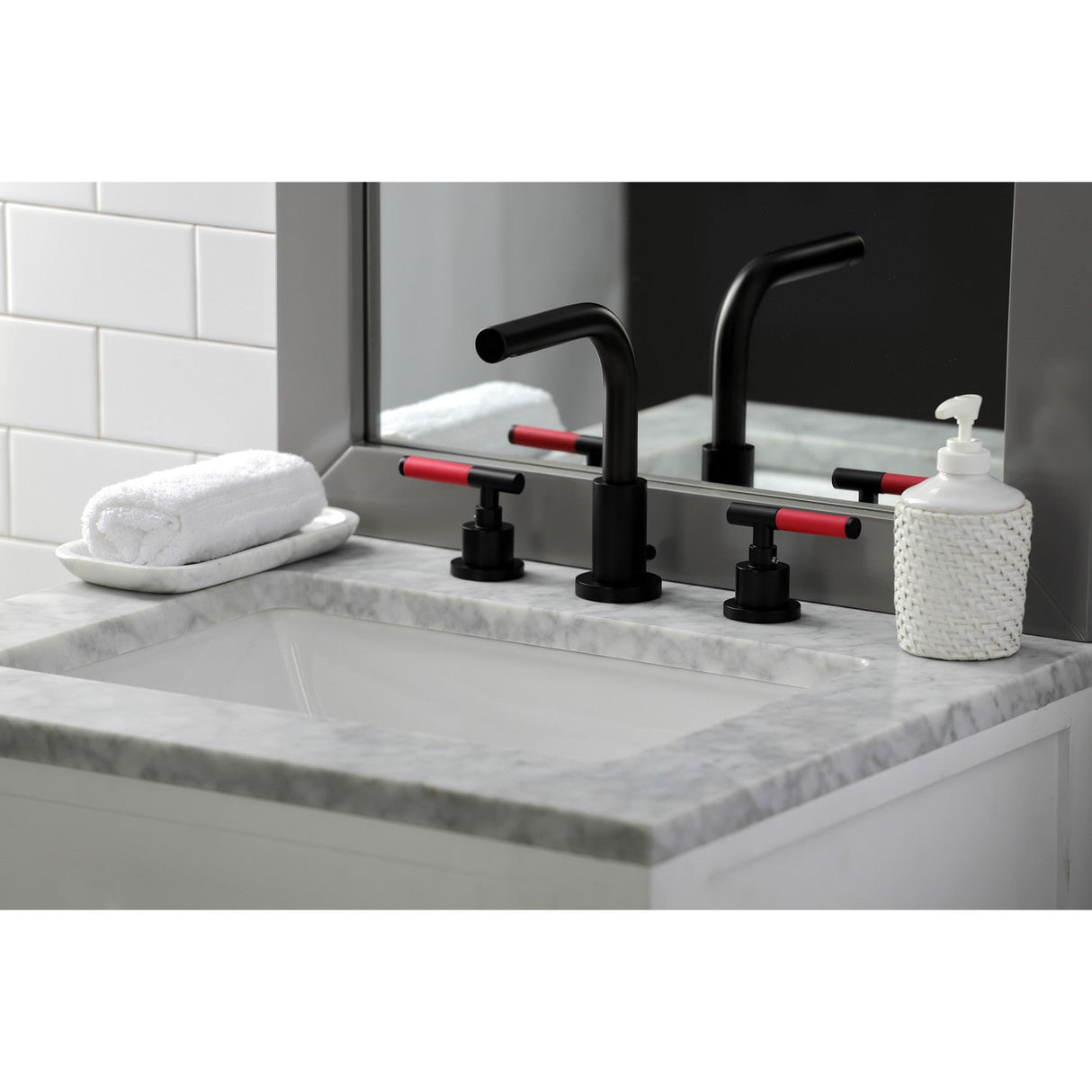 Kaiser FSC8950CKL Two-Handle 3-Hole Deck Mount Widespread Bathroom Faucet with Pop-Up Drain, Matte Black