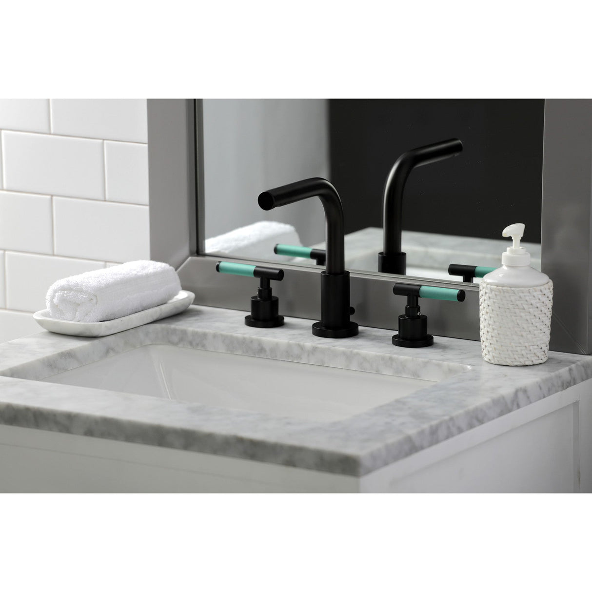 Kaiser FSC8950CKL Two-Handle 3-Hole Deck Mount Widespread Bathroom Faucet with Pop-Up Drain, Matte Black