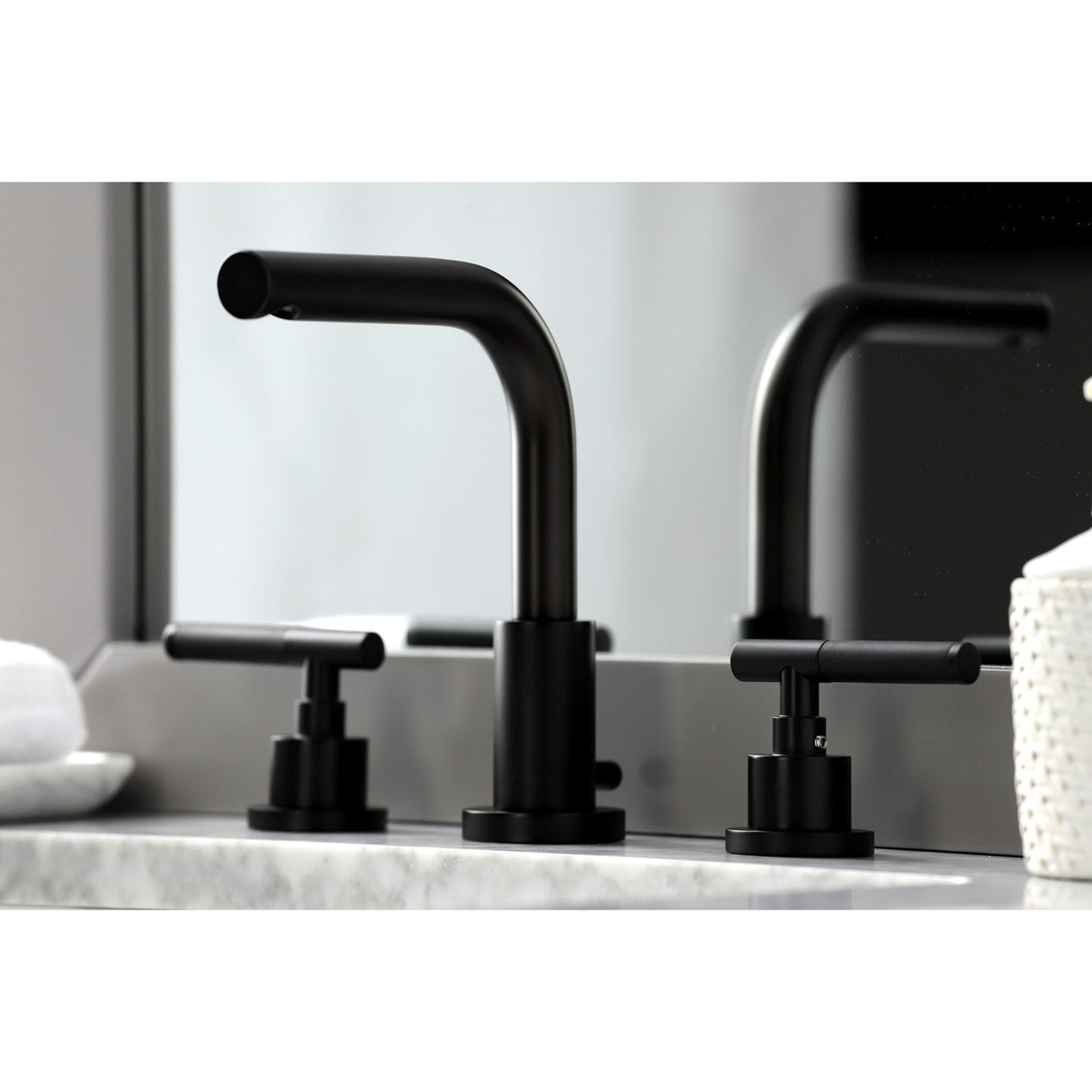 Kaiser FSC8950CKL Two-Handle 3-Hole Deck Mount Widespread Bathroom Faucet with Pop-Up Drain, Matte Black