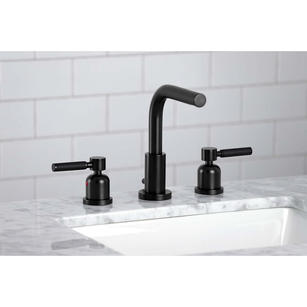 Kaiser FSC8950DKL Two-Handle 3-Hole Deck Mount Widespread Bathroom Faucet with Pop-Up Drain, Matte Black