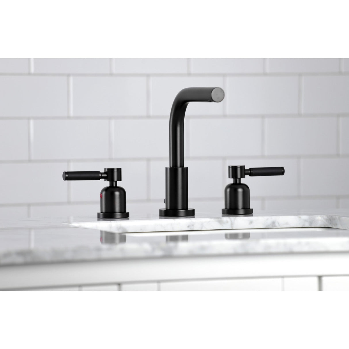 Kaiser FSC8950DKL Two-Handle 3-Hole Deck Mount Widespread Bathroom Faucet with Pop-Up Drain, Matte Black