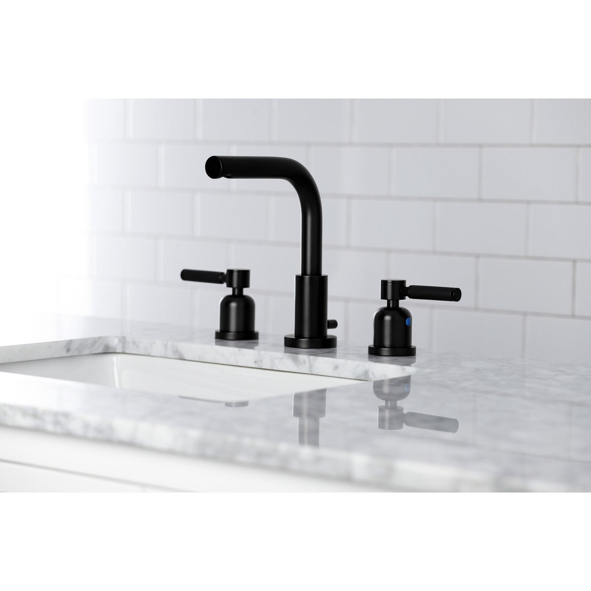 Kaiser FSC8950DKL Two-Handle 3-Hole Deck Mount Widespread Bathroom Faucet with Pop-Up Drain, Matte Black