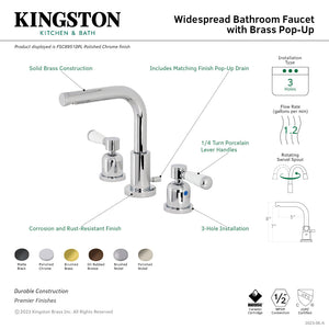 Paris FSC8950DPL Two-Handle 3-Hole Deck Mount Widespread Bathroom Faucet with Pop-Up Drain, Matte Black