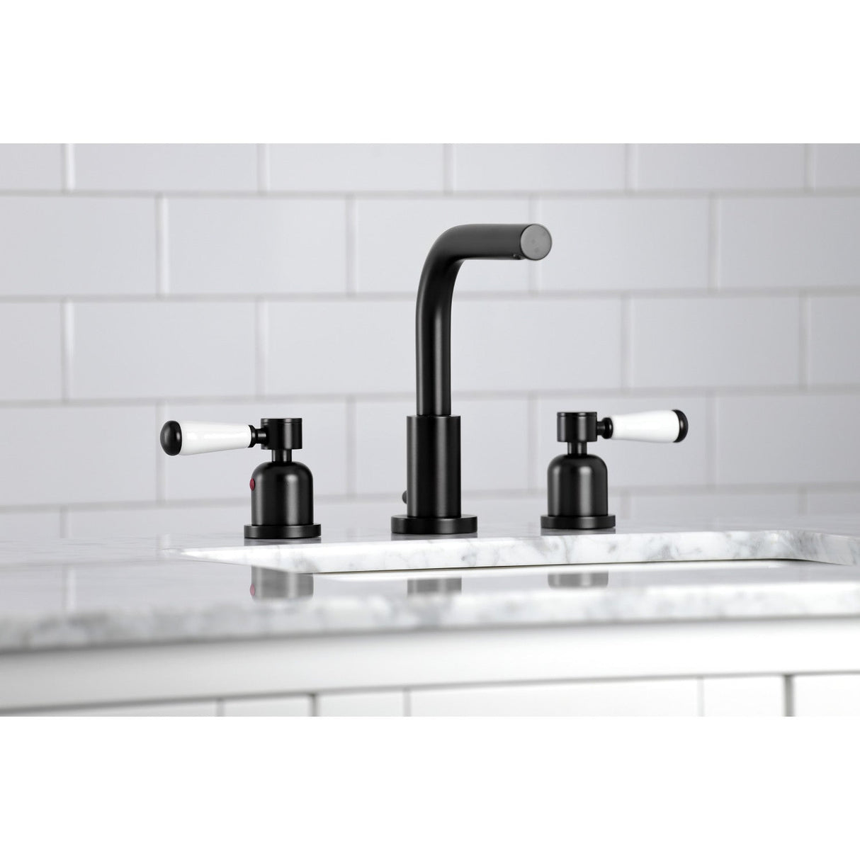 Paris FSC8950DPL Two-Handle 3-Hole Deck Mount Widespread Bathroom Faucet with Pop-Up Drain, Matte Black