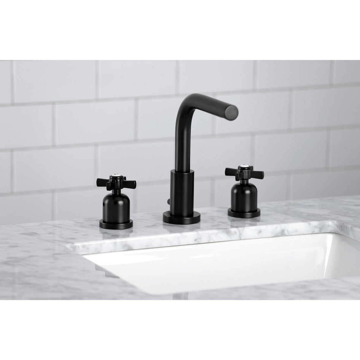 Millennium FSC8950ZX Two-Handle 3-Hole Deck Mount Widespread Bathroom Faucet with Pop-Up Drain, Matte Black