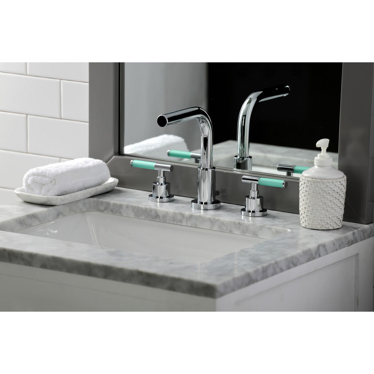 Kaiser FSC8951CKL Two-Handle 3-Hole Deck Mount Widespread Bathroom Faucet with Pop-Up Drain, Polished Chrome