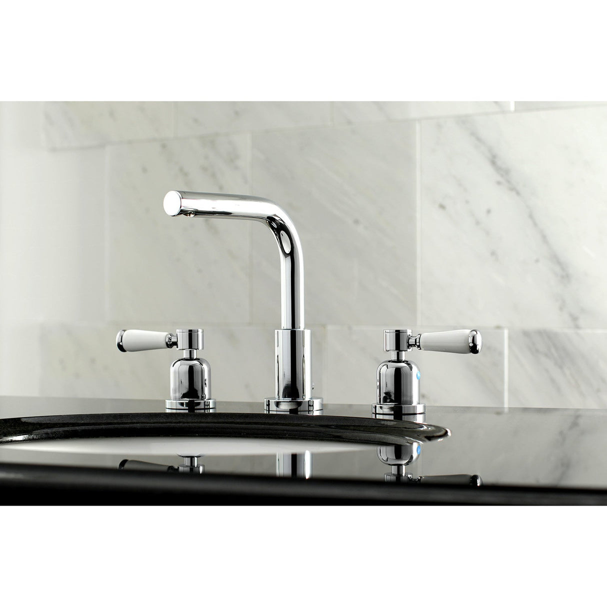 Paris FSC8951DPL Two-Handle 3-Hole Deck Mount Widespread Bathroom Faucet with Pop-Up Drain, Polished Chrome