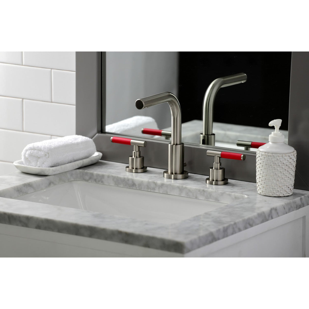 Kaiser FSC8958CKL Two-Handle 3-Hole Deck Mount Widespread Bathroom Faucet with Pop-Up Drain, Brushed Nickel