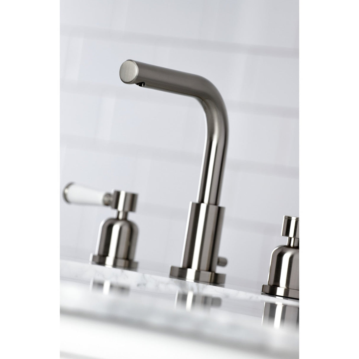 Paris FSC8958DPL Two-Handle 3-Hole Deck Mount Widespread Bathroom Faucet with Pop-Up Drain, Brushed Nickel