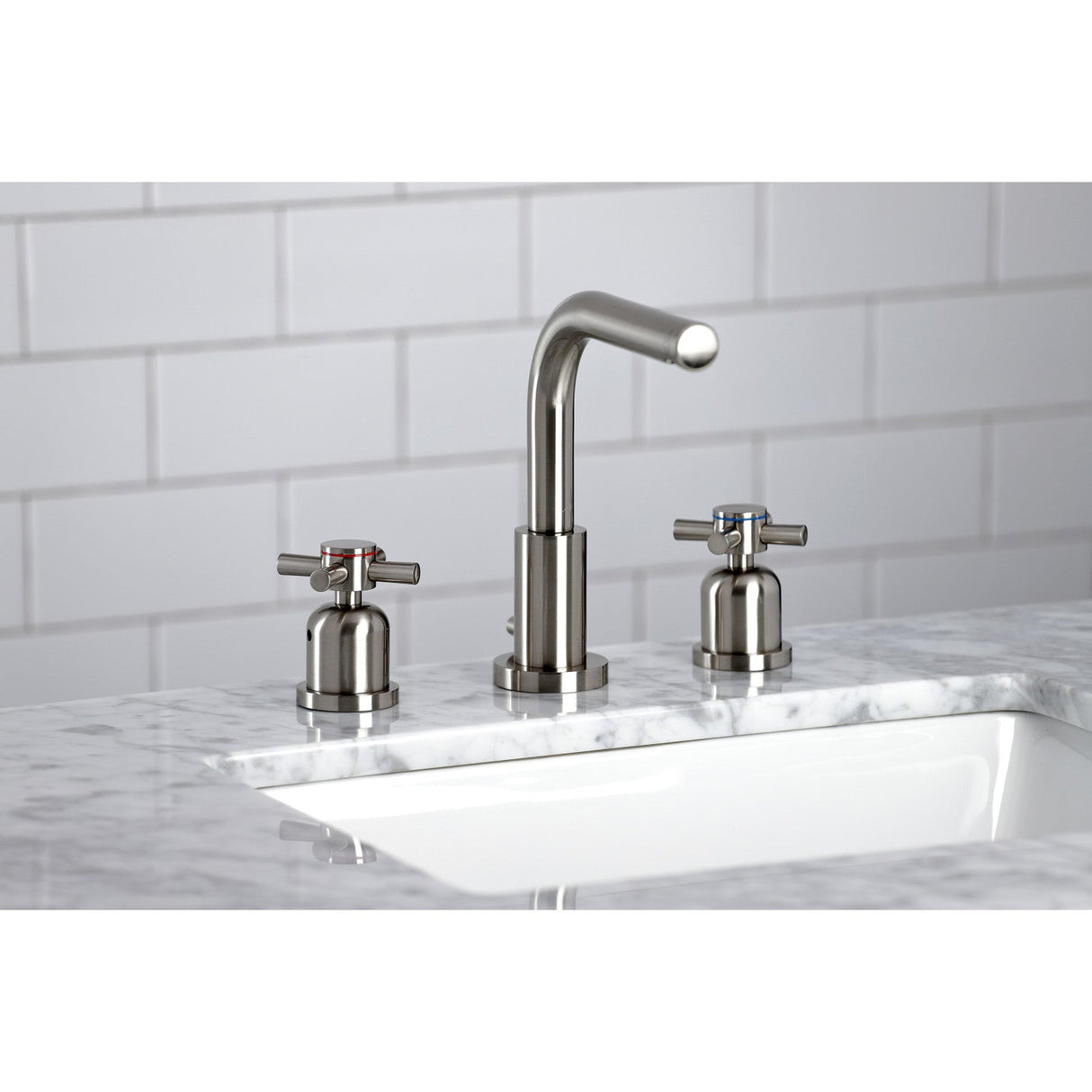 Concord FSC8958DX Two-Handle 3-Hole Deck Mount Widespread Bathroom Faucet with Pop-Up Drain, Brushed Nickel