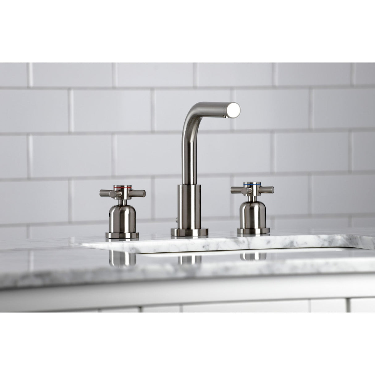 Concord FSC8958DX Two-Handle 3-Hole Deck Mount Widespread Bathroom Faucet with Pop-Up Drain, Brushed Nickel